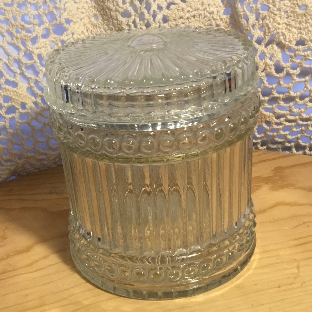 Vintage American Ribbed Covered Glass Jar By Amway 1981